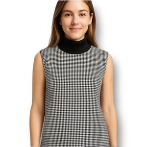 Club Monaco M Houndstooth Sleeveless Turtleneck Blouse Office Chic Minimalist